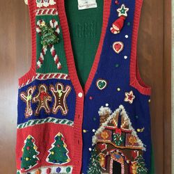 Christmas Sweater Vest with Pin, XL.