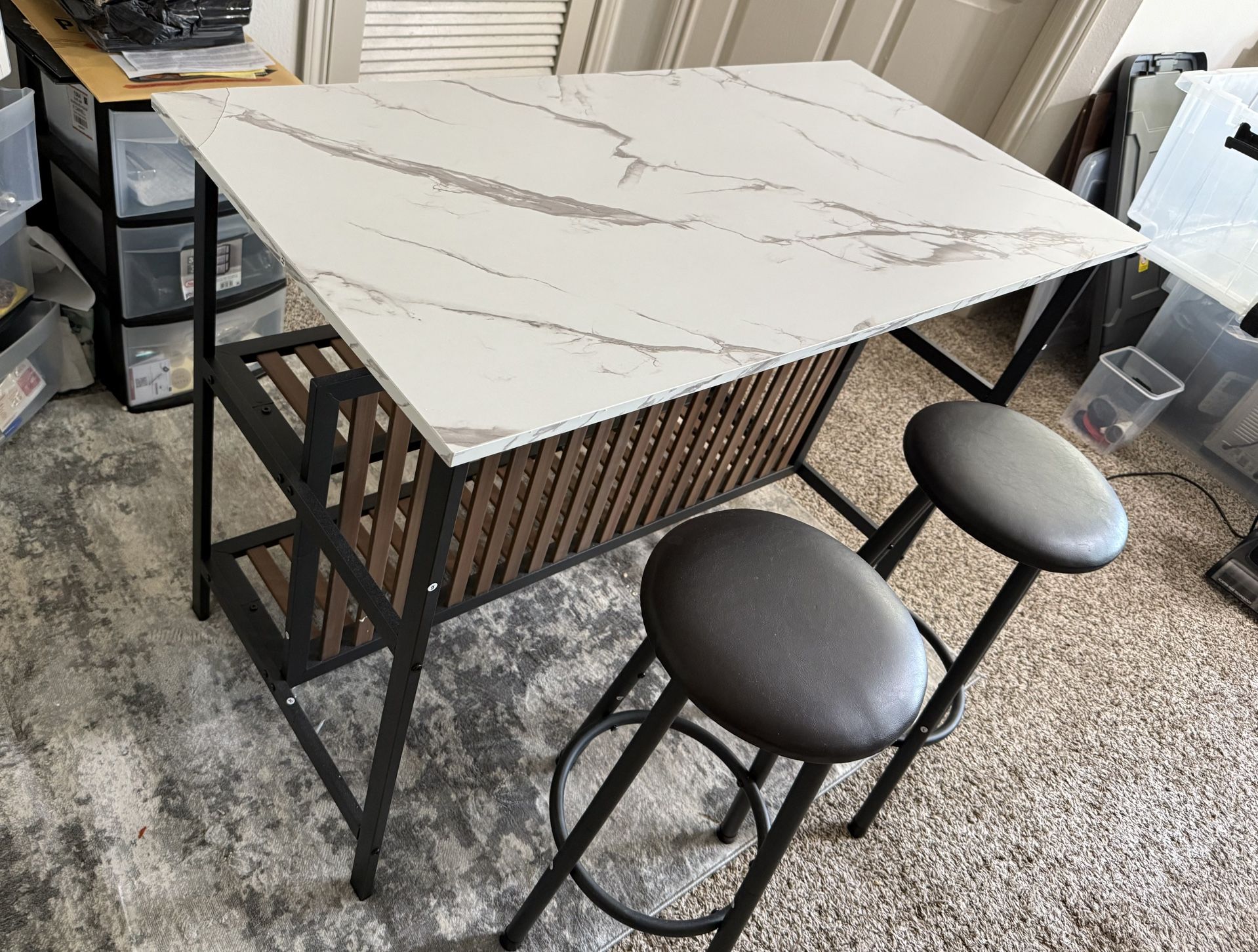 Kitchen Island Table Set With Two Stools