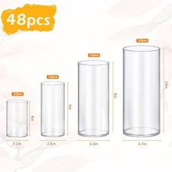 Pack Of 48 Glass Cylinder Vases, 4/6/8/10 Inch
