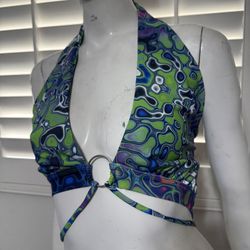 New 2x green Psychedelic halter top trippy hippy festival rave crop raver   Bundle deals available please check out my other items and follow my page 