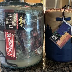 Coleman Drifter Tall-Size Sleeping Bag and Member's Mark 5' x 7' Oversized Sherpa Camping Blanket / New 