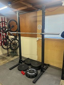 ROGUE RACK, BARBELL, (8) PLATES