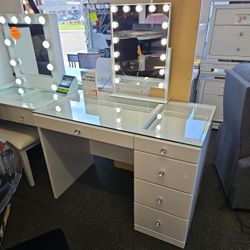 Elis Furniture Grand Opening Vanity 5 Drawers W/ Hollywood Mirror And Adjustable Lights COLOR $629 FREE LOCAL DELIVERY