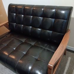 Black Faux Leather Mid century Loveseat Sofa Couch 