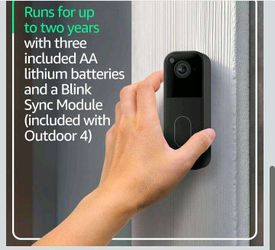 Blink Outdoor 4 and Battery Doorbell 2K+ (newest model) — Two-year battery 1080p camera and 2K battery doorbell. Sync Module Core included — 1 Camera 