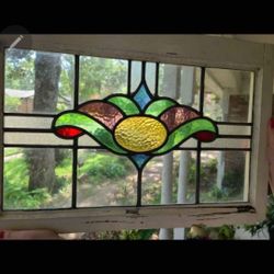 Antique Stained Paned Glass Decorative Piece 