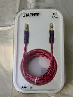 Staples 6ft Braided Auxiliary Audio Cable Pink Brand New Factory Seale