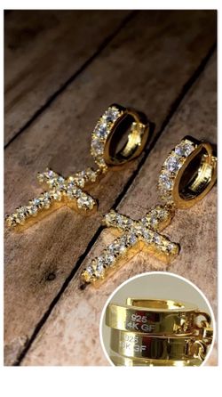 925 Sterling Silver Cross 14K Gold Finsh.