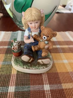 Denim Days by Homco Little Girl with Teddy Bear