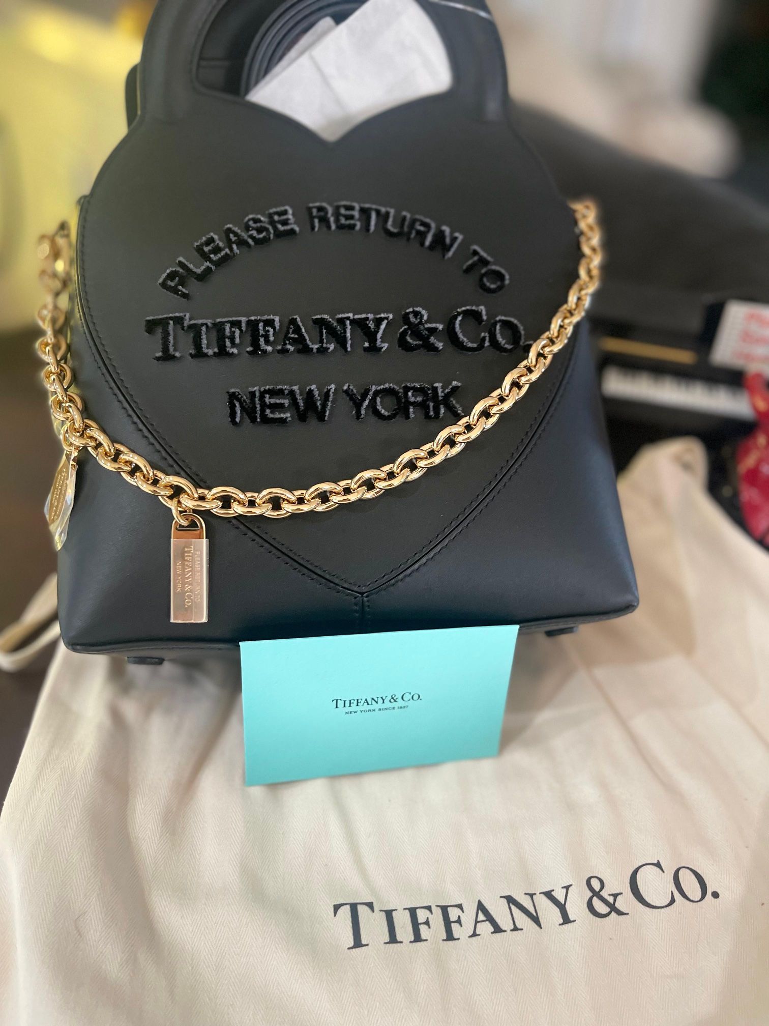 TIFFANY & CO. Mini Charm Tote Bag in Black Leather Return to Tiffany