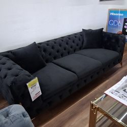 New Black Velvet Sofa 