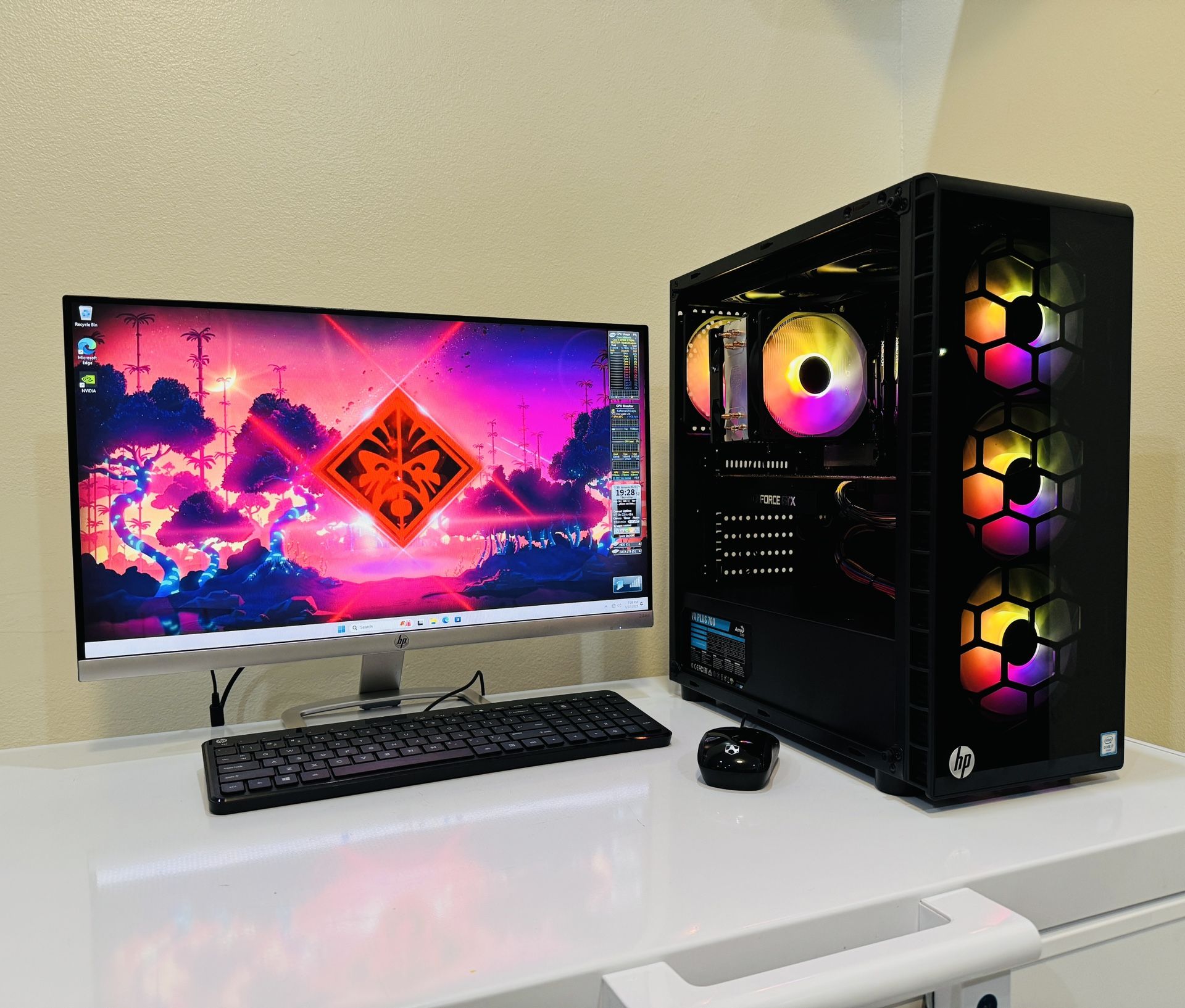 NEW OMEN 8th Gen Gaming PC 12 Core I7K @3,7GHz. GTX 1070 8G. 256G M2. 2T HDD, 16 RAM. USB3.2, WIFI. Bluetooth. C PORT. 700W PSU, 24” Monit. Win11Pro