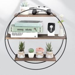 XJJ462 3 Tier Circle Round Decorative Wall-mounted Storage Display Shelves