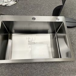 New 27 Inch Drop in Kitchen Sink 18 Gauge Stainless Steel 2 Holes Single Bowl Topmount Kitchen Sink