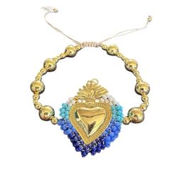 Beautiful handmade gold plated Mexican bracelet with a  heart . Party, special .