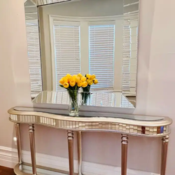 Beautiful Elegant Upscale Luxury Console Table And Matching Beveled Edge Mirror