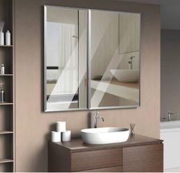 30 in. W × 26 in. H Rectangular Recessed Aluminum Medicine Cabinet with Mirror in Black