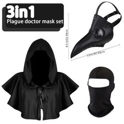 3-in-1 Plague Doctor Mask Costume Set