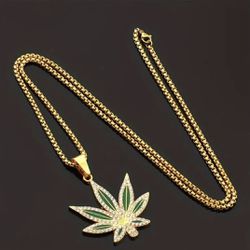 Brand New 420 Golden Chain Leaf Necklace 