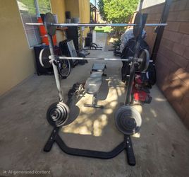 Bench press, Homegym Bundle, Includes 290lbs of weight, all metal.
Also as a bonus 2 additional 8lbs dumbells.