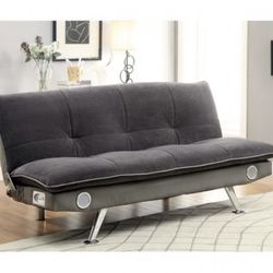 Gray Futon Sofa With Bluetooth Speakers 