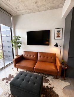 Stylish Leather Futon Style Sofa Bed