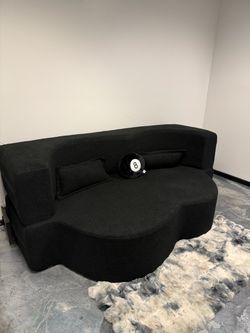 Black Curved Boucle Sofa Daybed
