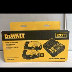 Brand New Dewalt 20v Double Pack Batteries 5.0 & 4amp Charger Set 
