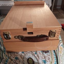 Large Three-draw Solid Wood Carrying Case For Paints Brushes And Opens To An Easel