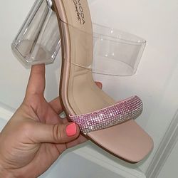 NEW WOMENS HEELS CLEAR WITH RHINESTONES (sizes 5.5-8.5)