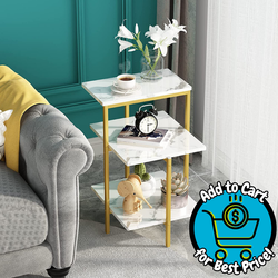 Lamerge White and Gold End Table, 3-Tier Faux Marble Side Table.