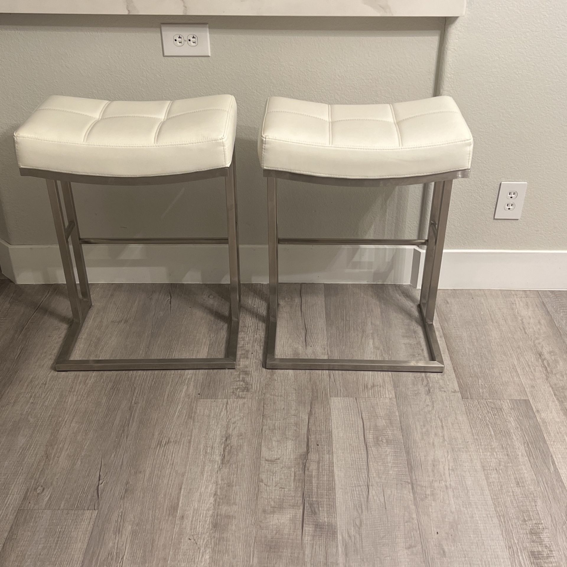 2 Gorgeous Designer White Stainless Saddle Stools - Counter Height 