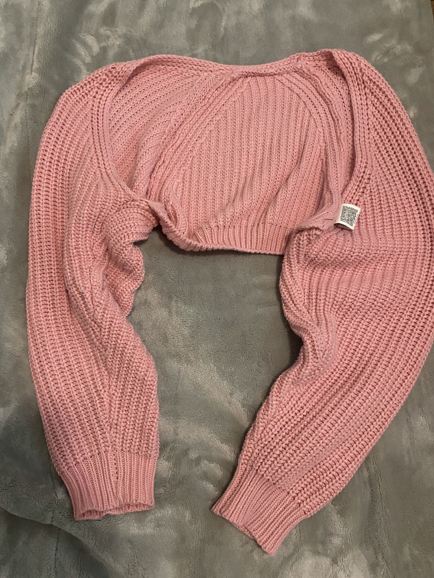 Solid Ribbed Knit Shrug Cardigan, Long Sleeve Tops Size Small 