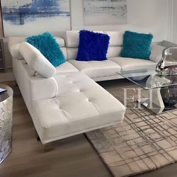 White Modern Sofa Sectional With Adjustable Headrest 