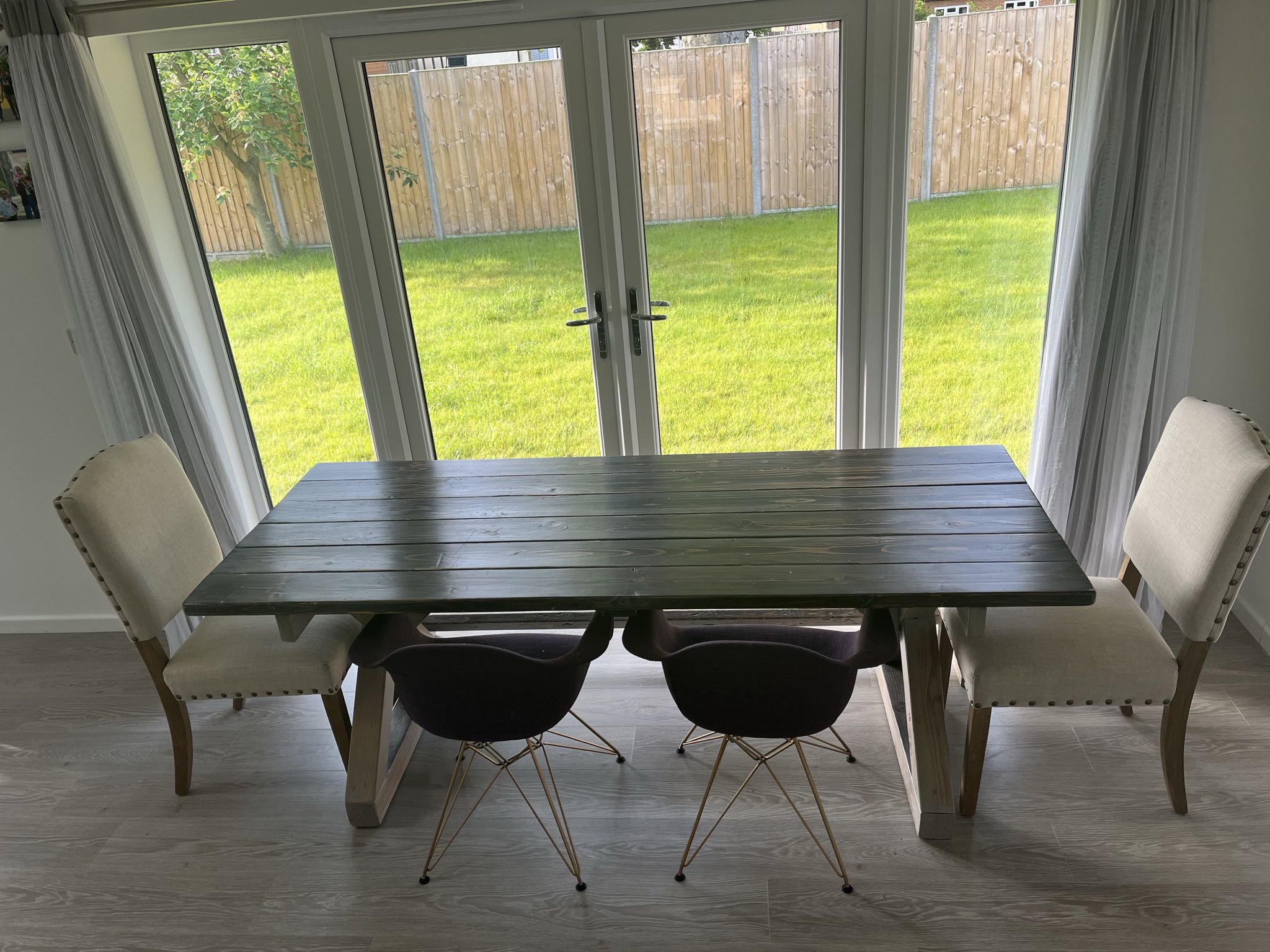 Long Dining Table w/ Bench & Chairs