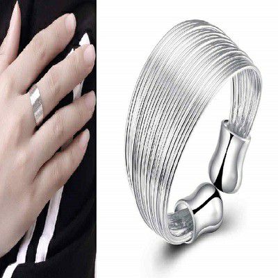 Classy Boho Silver Plated Multi Line Wire Shield Adjustable Open Thumb Ring