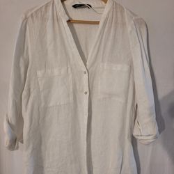 Linen Cap Sleeve Button Shirt