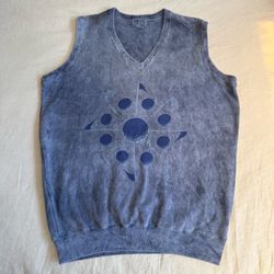 VTG Fairway Blues Women Large Golf Sweater Vest Combed Cotton Blue Top Sleeveless (Silver Lake)