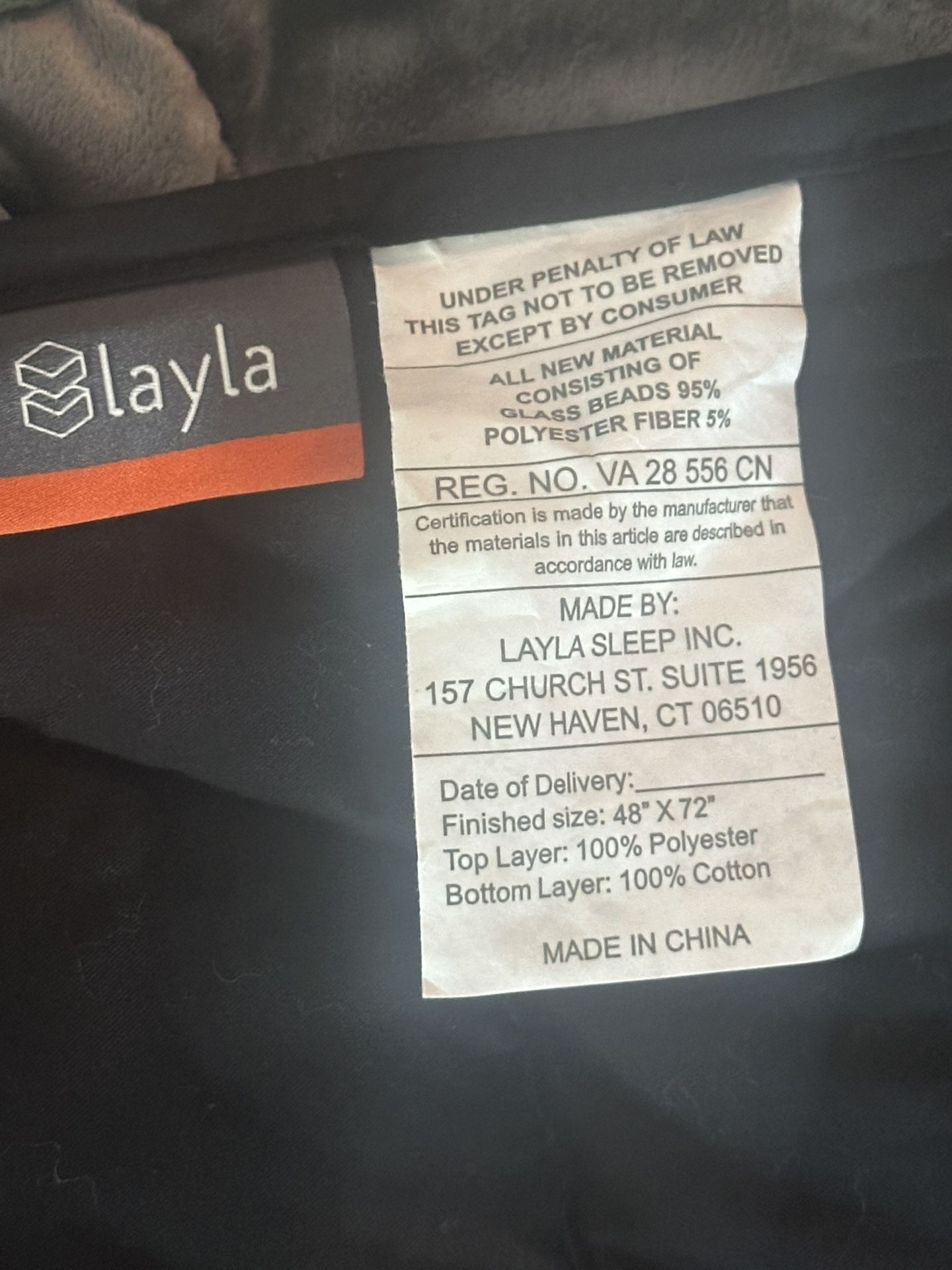 Layla Sleep Weighted Blanket. 48” X 72”.