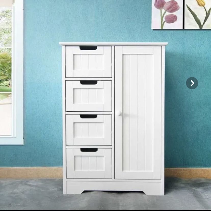 Compact 4 Drawer Dresser Shelf Durable MDF Cabinet Storage Home Bedroom Furniture White