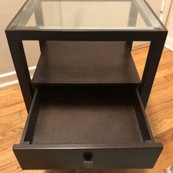 Glass Top Brown Black End Table Nightstand 