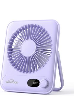 WHATOOK Small Desk Fan Personal Fans: 5000mah 25 Hours Battery Office Quiet Mini Desktop Fan Portable Rechargeable Travel Essentials (Purple, 2000 mAh