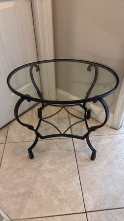 Round Glass Top Metal Side Table