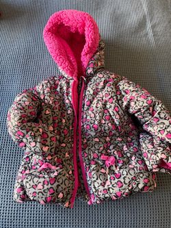 Girls Puffer Jacket with Hood Heart Print
