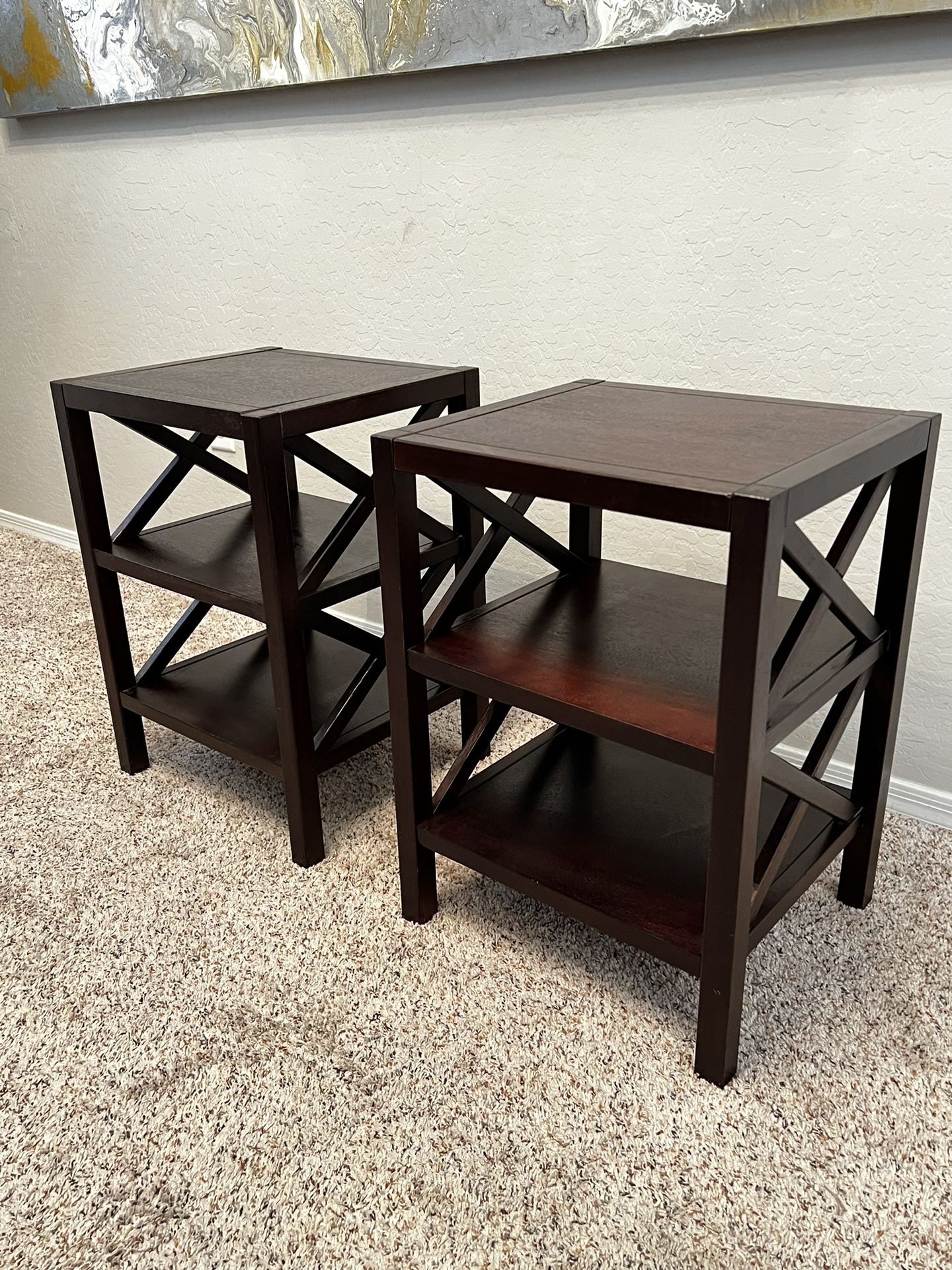 TWO- 3 Tier Espresso Wood End Table with 2 Shelves