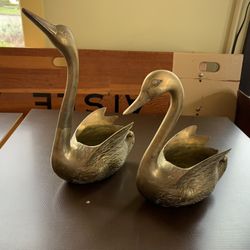 2 Qty Solid Brass Sculpture, Plant Holder