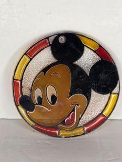Vintage Disney Mickey Mouse Suncatcher Stained Glass Style Round Window Decor