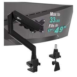 WALI Heavy Duty Single Monitor Arm for 17-49 Inch Flat Curved Ultrawide Screens, up to 33 Lbs, Adjustable Gas Spring Single Monitor Desk Mount for Hom