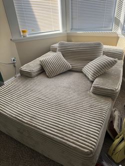 Beige Corduroy Boneless Couch