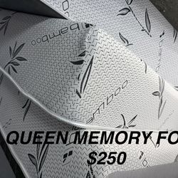 Queen memory foam$250 mattress and box spring